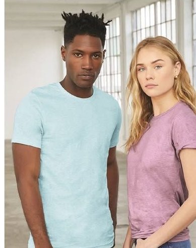 Tee-shirts Bella+Canvas 3001CVC turquoise pâle et mauve chiné